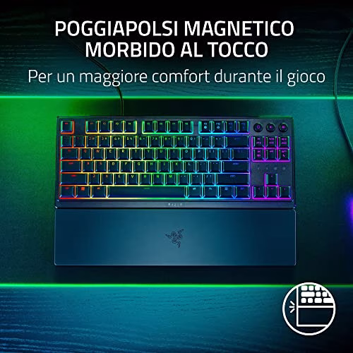 Razer Ornata V3 Tenkeyless – Tastiera da gaming compatta a basso profilo (Switch Mecha-Membrana, Tasti con rivestimento UV, Tasti multimediali dedicati retroilluminati) QWERTY IT-Layout | Nero