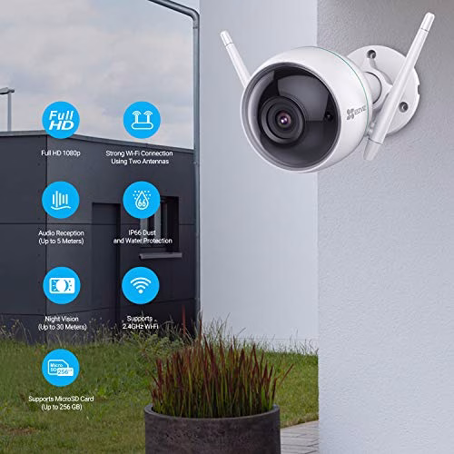 EZVIZ C3WN Telecamera WiFi Esterno 1080p Versione Videocamera Sorveglianza da Esterno con Visione Notturna Fino a 30M, Doppia Antenna Wi-Fi, Notifiche in Tempo Reale, IP66, Compatibile con Alexa