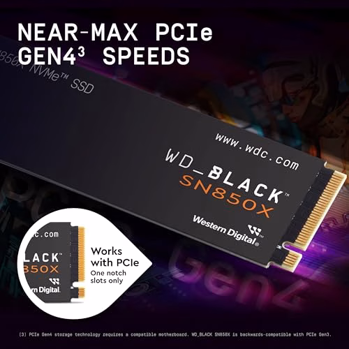 WD_BLACK SN850X 1TB Interno SSD, M.2 2280 NVMe SSD, con velocità fino a 7300 MB/s lettura, 6,300 MB/s in scrittura, PCIe Gen4, SSD ad alte Prestazioni, Nero