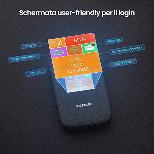 Tenda 4G185 V3.0 Hotspot Mobile Router Portatile, Saponetta Wifi 4G LTE Cat4 150Mbps, Batteria 2100 MAh, Supporta l'alimentazione della porta USB, Nessuna Configurazione Richiesta, Schermo a Colori