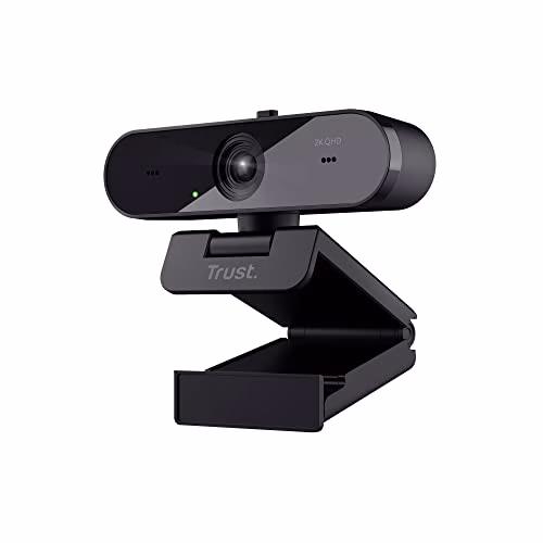 Trust Taxon 2K QHD Webcam PC, Plastica Riciclata 85%, 2560x1440p Videocamera, Filtro Privacy, Autofocus, Lente Grandangolare, 2 Microfoni, Telecamera per Skype, Teams, Zoom, Computer, Laptop, Mac