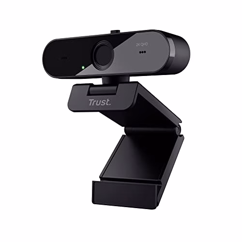 Trust Taxon 2K QHD Webcam PC, Plastica Riciclata 85%, 2560x1440p Videocamera, Filtro Privacy, Autofocus, Lente Grandangolare, 2 Microfoni, Telecamera per Skype, Teams, Zoom, Computer, Laptop, Mac