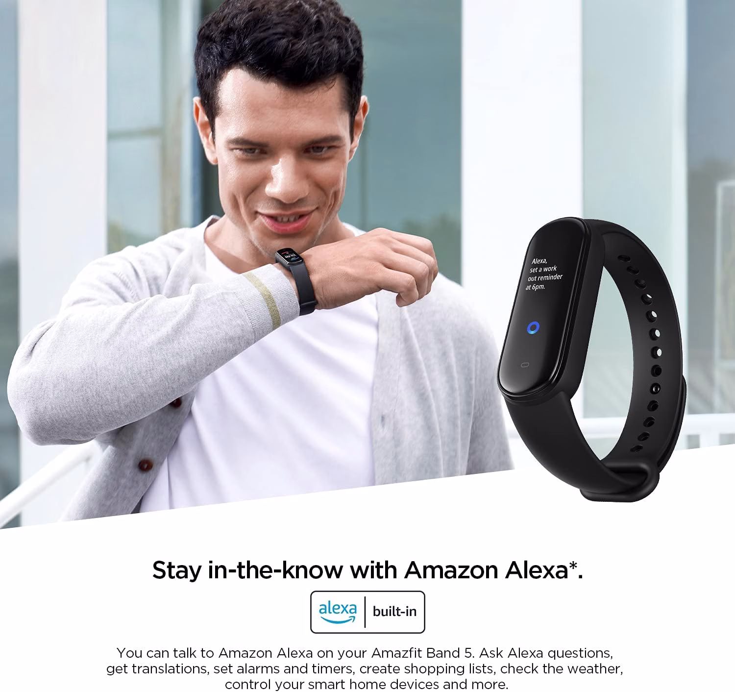 Amazfit Band 5 Smartwatch Tracker Fitness Orologio Sport Smartband con Alexa Integrato Impermeabile 5 ATM di 15 Giorni, Contapassi, Monitoraggio Frequenza Cardiaca del Sonno e della Salute