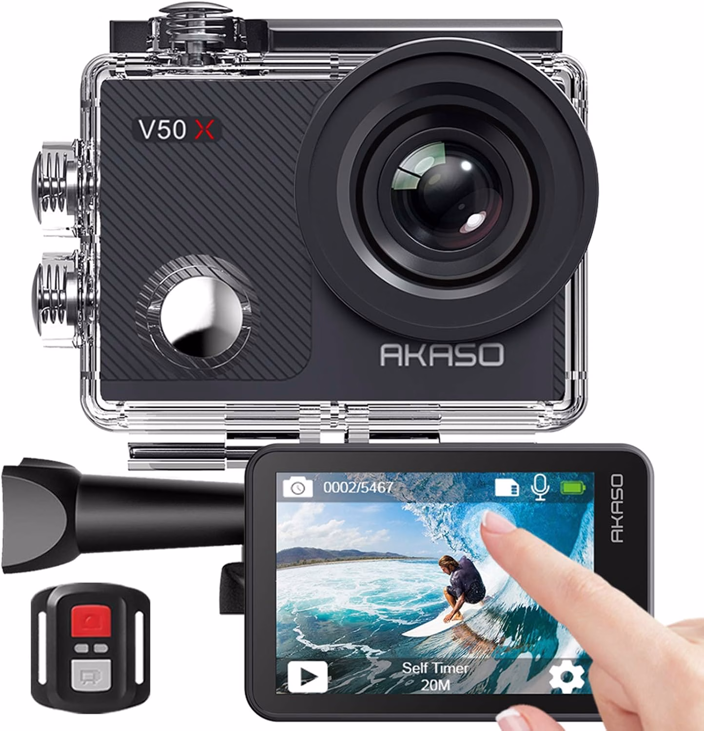 AKASO Action Cam, Native 4K WiFi EIS 40M Touch Screen,Telecomando,Custodia Impermeabi,Kit di Accessori di Montaggio(V50 X)